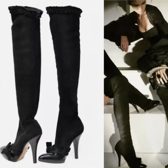 36.5/6.5❤️Tom Ford Yves Saint Laurent Leather Over the Knee High Heels BOOTS OTK - Picture 1 of 13